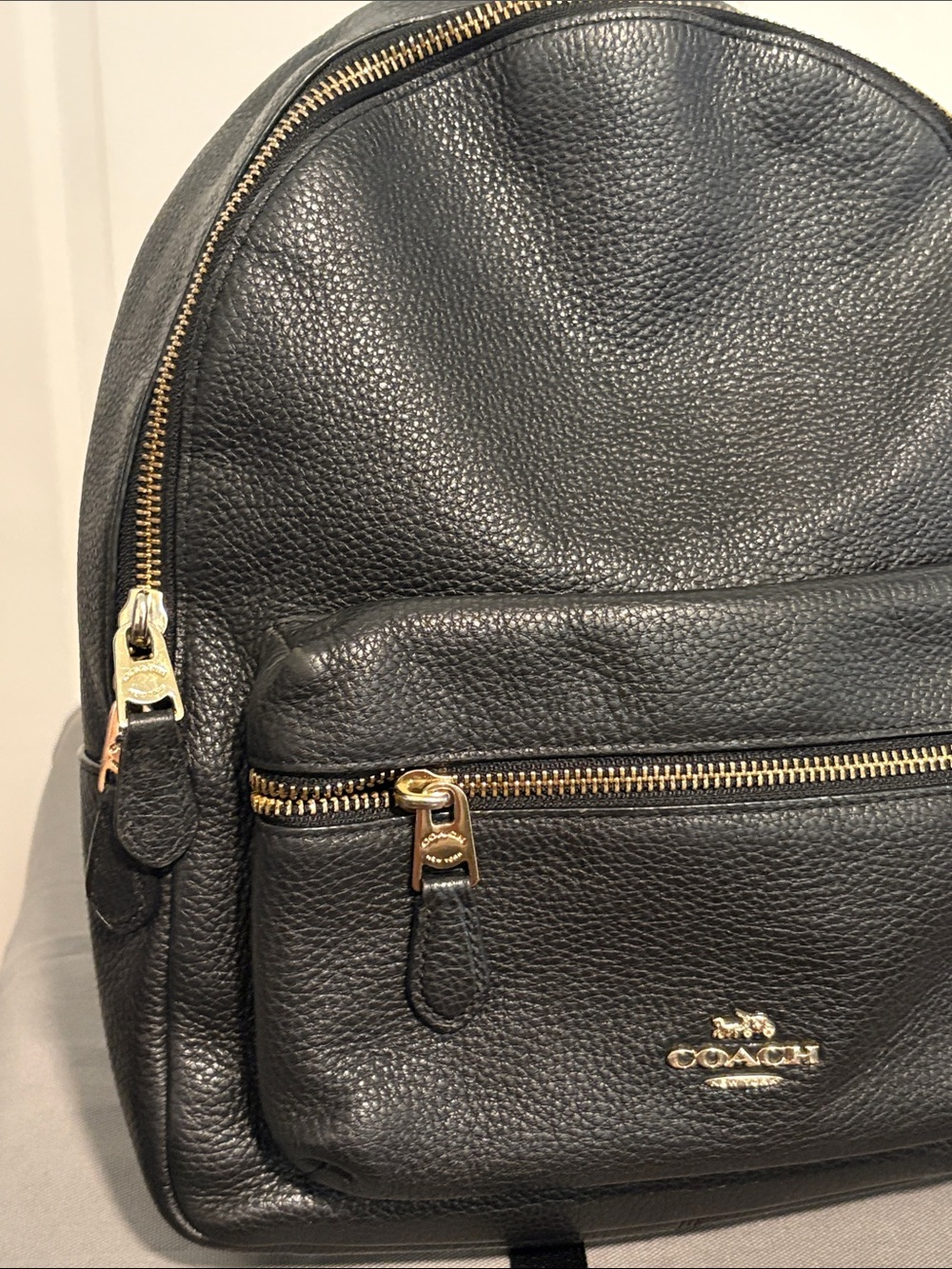 COACH Black Pebbled Leather Medium Sz Backpack - Picture 2 of 10